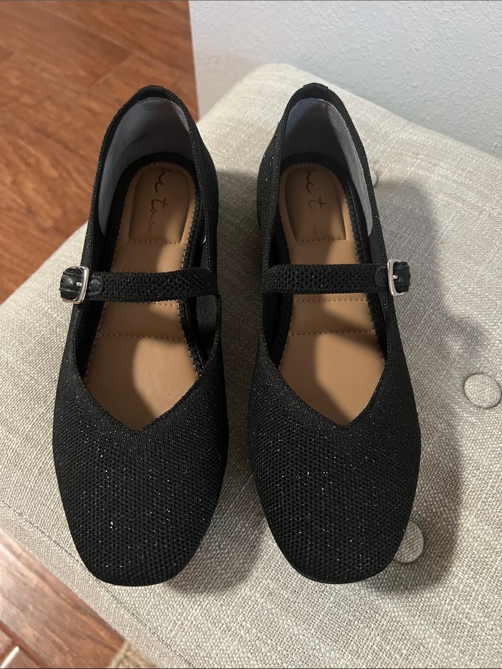 Black Sparkle Mary Jane Flats